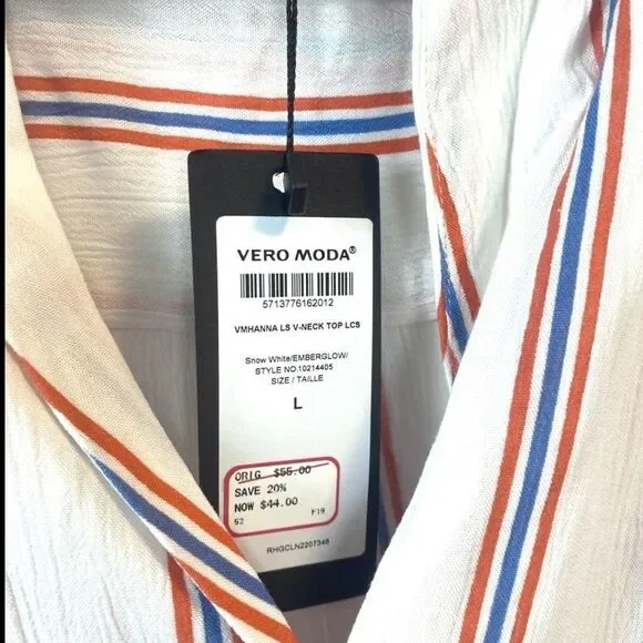 Vero Moda StripedHanna Shirt or Blouse Red White & Blue Size Large New With Tag  - Picture 9 of 11